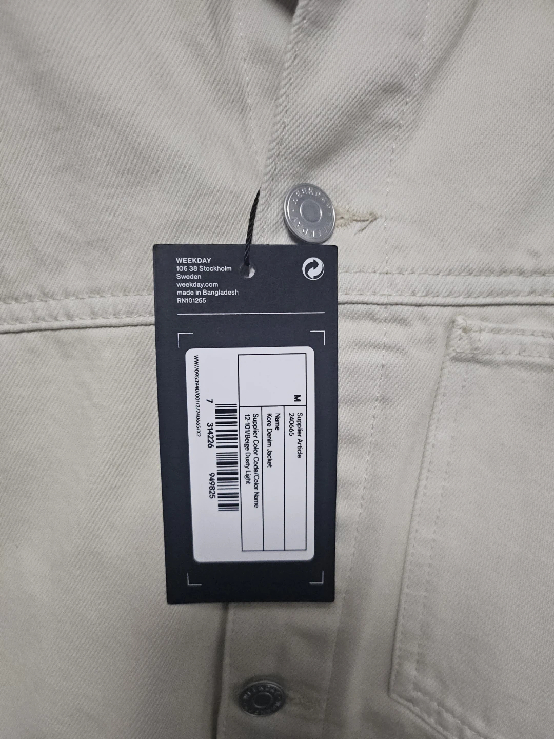 Weekday Men's Cone Denim Jacket - Light Beige - Size M - photo 3