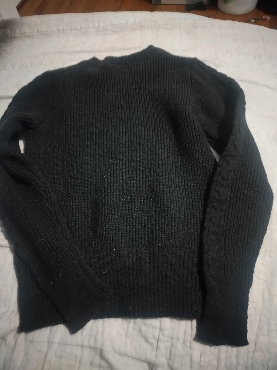 Black Cable Knit V-Neck Sweater - photo 2