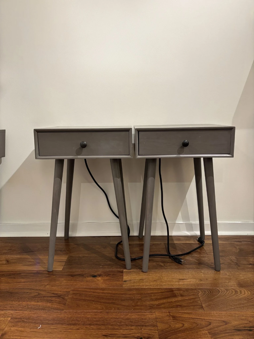 Grey Side Tables / Nightstands with Built-in USB & Outlet (Pair)