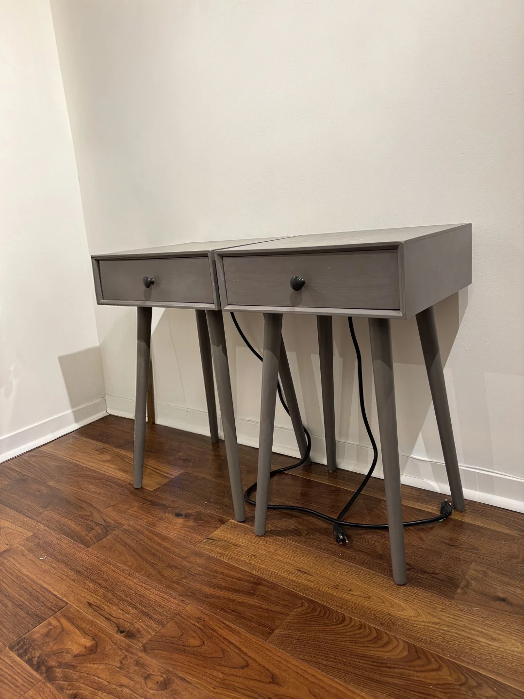 Grey Side Tables / Nightstands with Built-in USB & Outlet (Pair) - photo 2