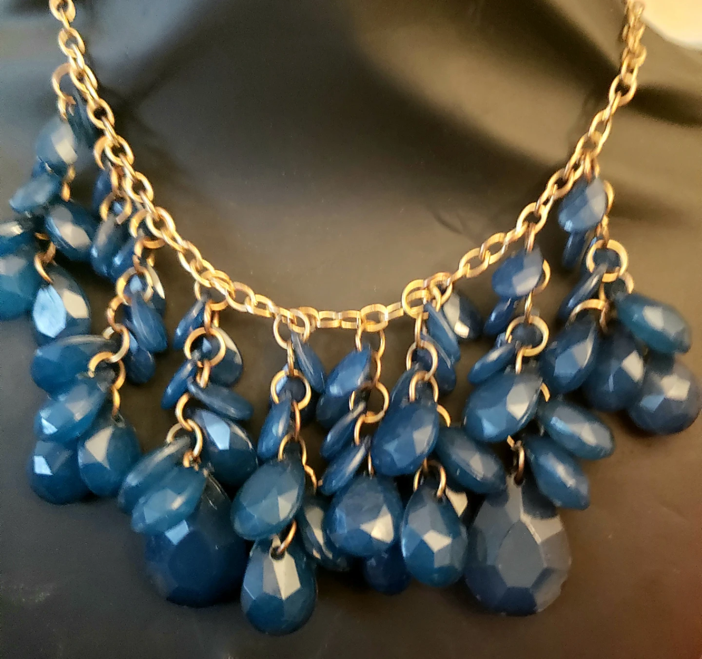 Gold-tone Necklace with Blue Dangle Beads