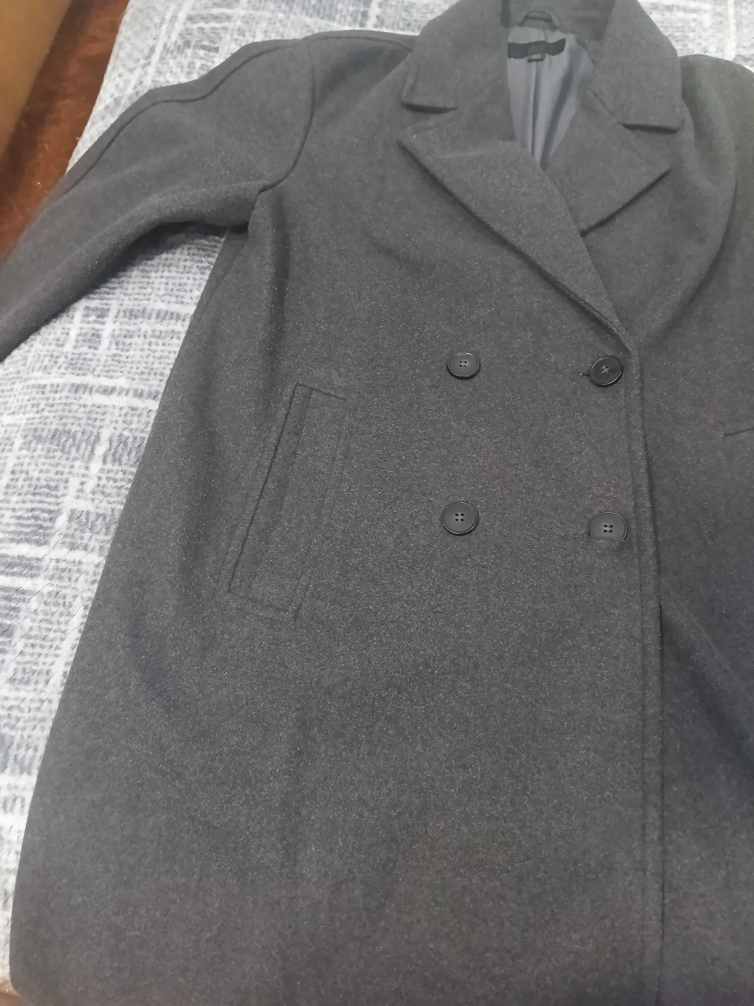 ZARA Grey Double-Breasted Wool Blend Coat - photo 3