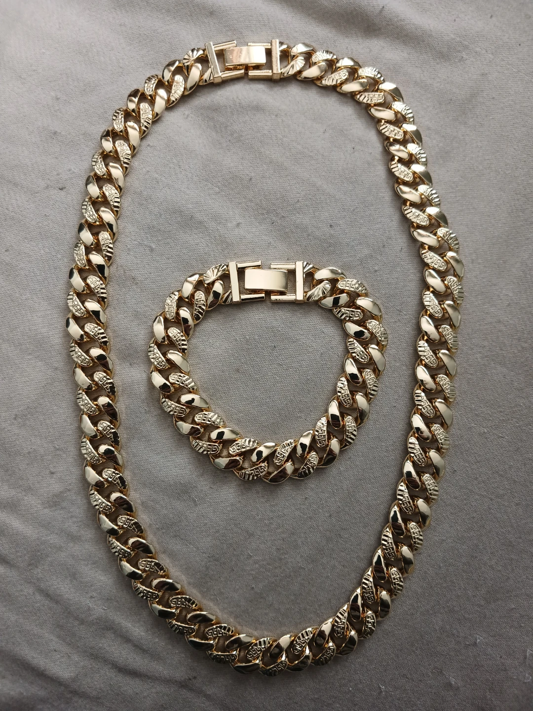 18K Gold Plated Alloy Cuban Chain Link Bracelet And Necklace