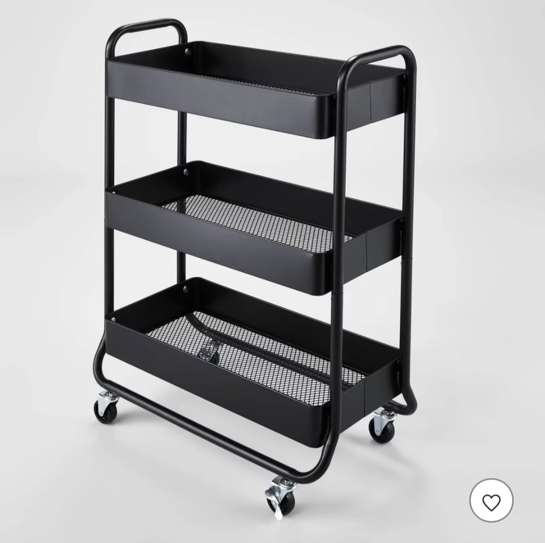 Large 24"W Rolling Utility Metal Cart with Wheels - Black