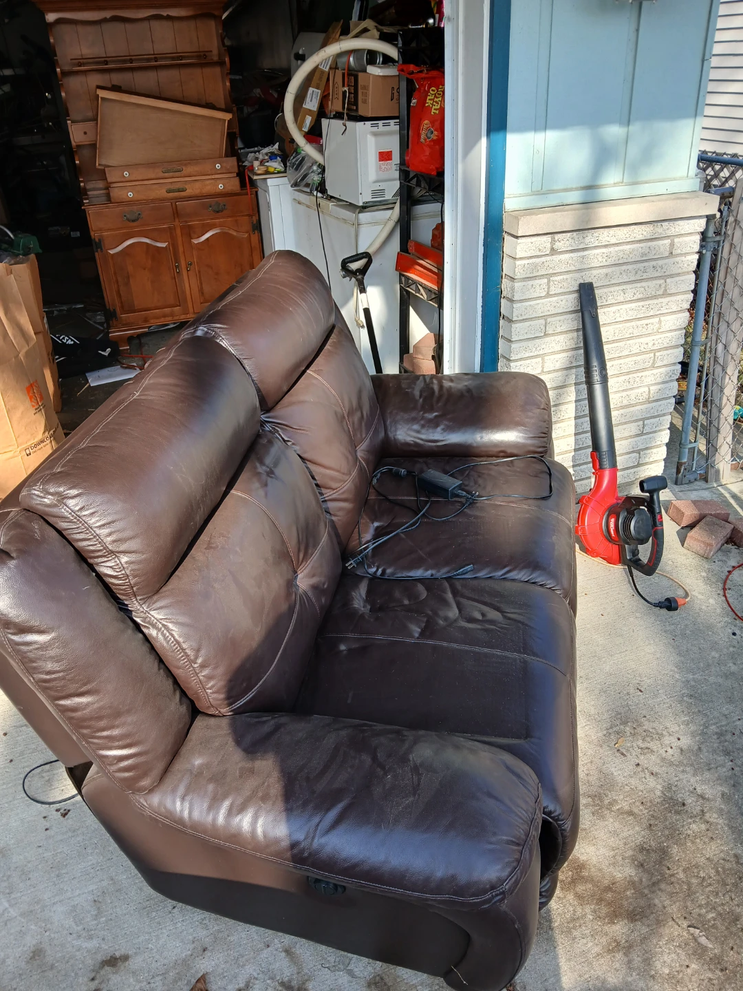 Brown Leather Power Reclining Loveseat