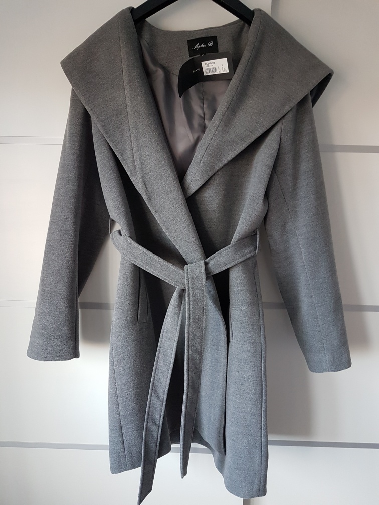 Sophie B Grey Hooded Belted Coat - Size 16 - photo 2