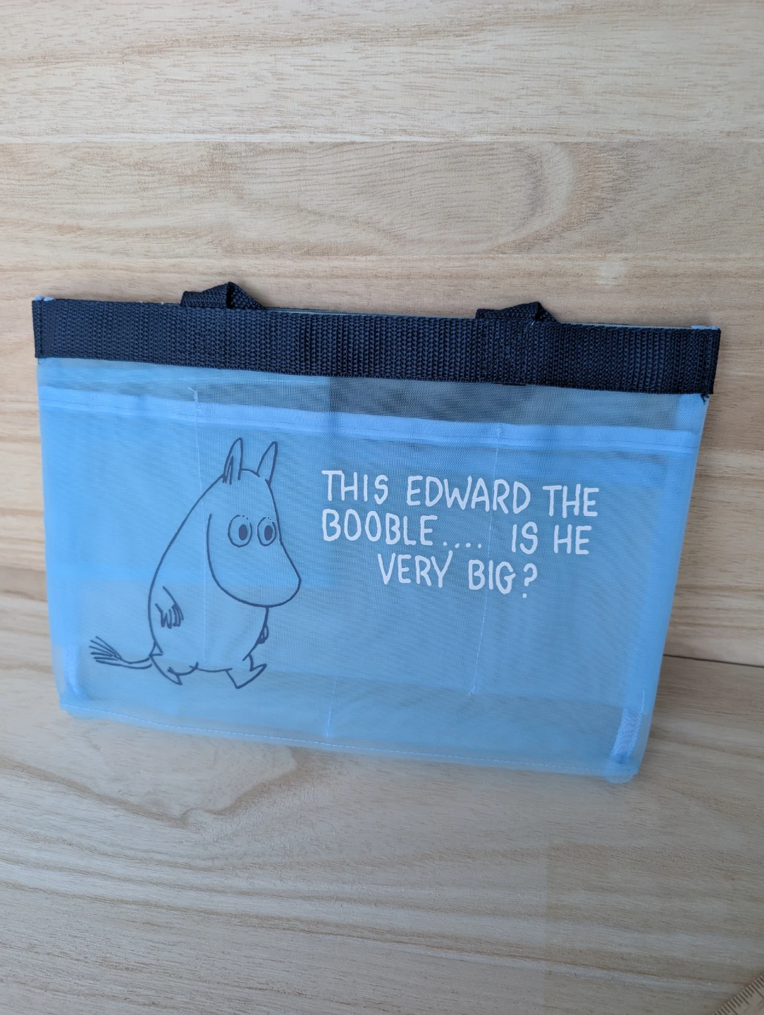 6 compartments inside  BNWT (new) Moomin Blue Mesh Storage Bag