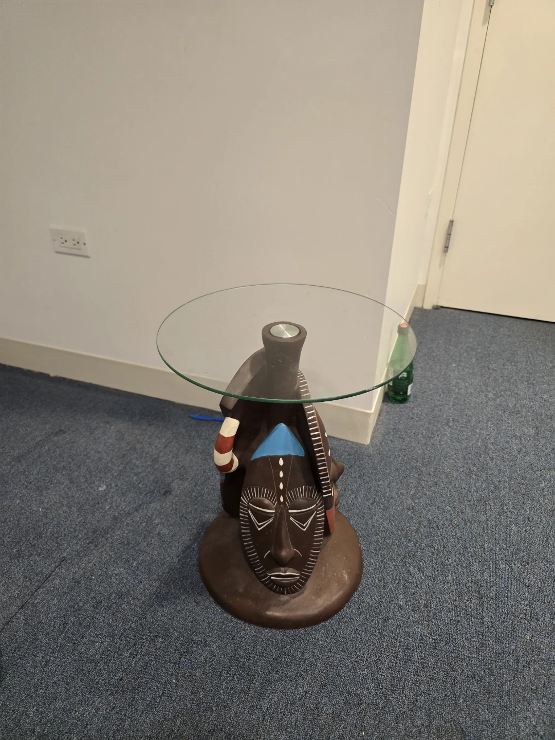 Tribal Mask Accent Table with Glass Top