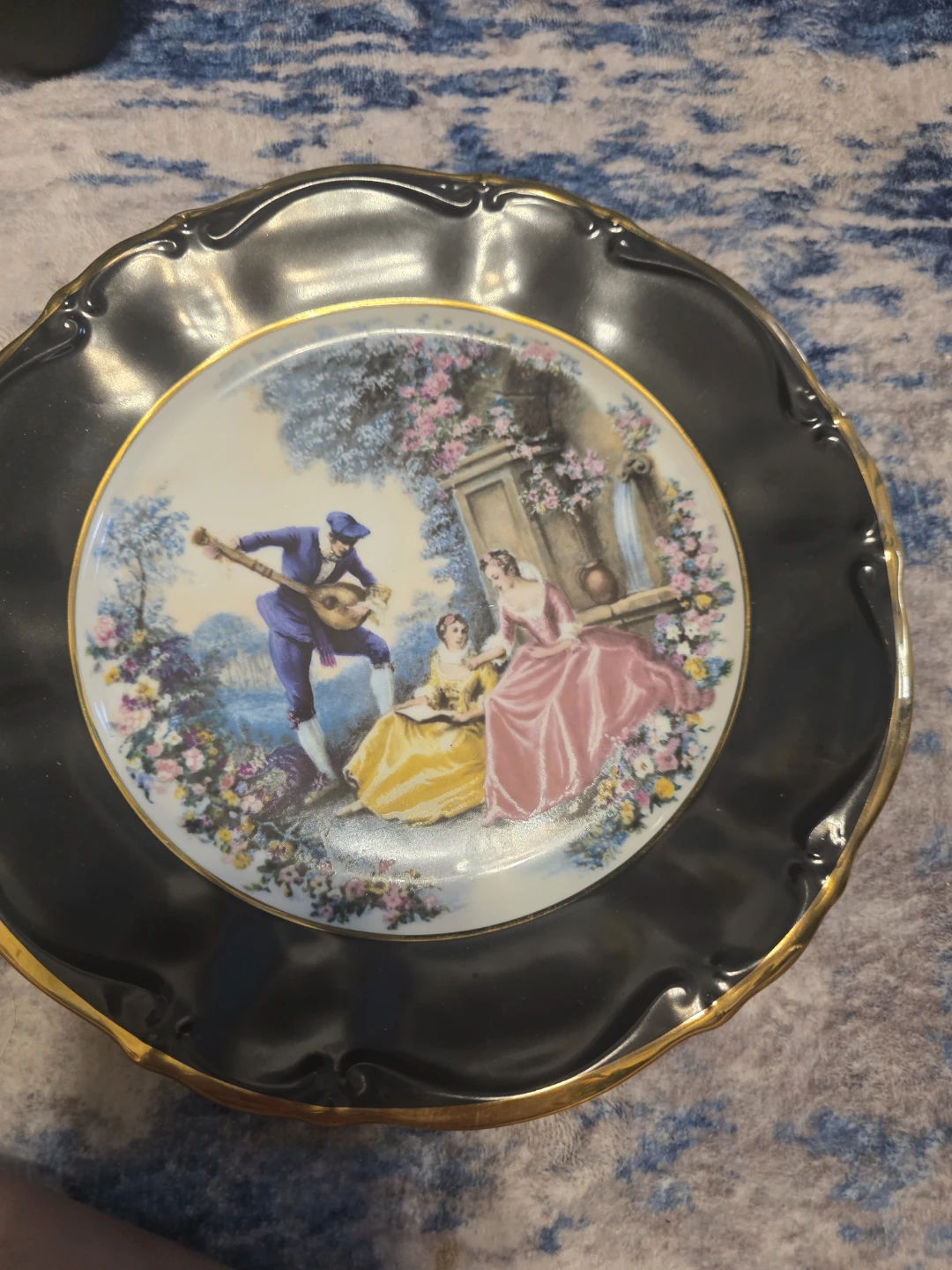 Decorative Plate with Courting Scene and Gold Trim