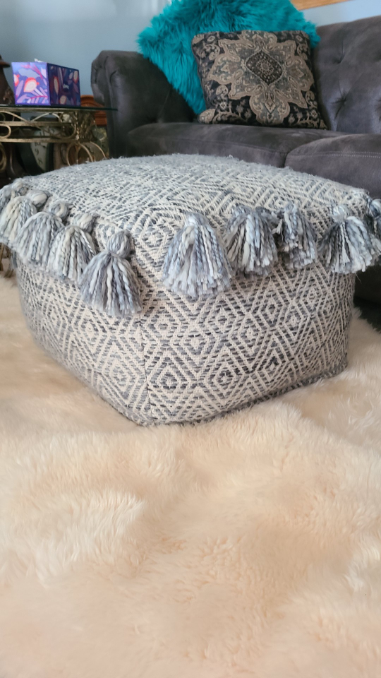 Square Decorative Ottoman with Tassels