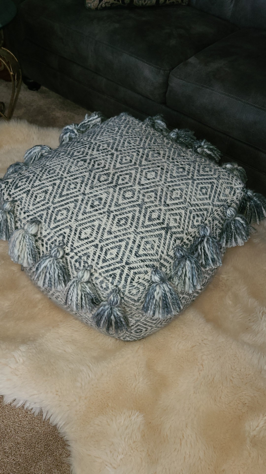 Square Decorative Ottoman with Tassels - photo 3