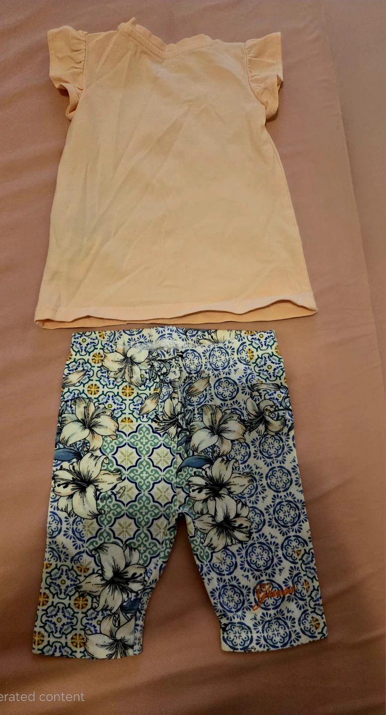 Guess Baby Girl Peach T-shirt & Floral Leggings Set - photo 2