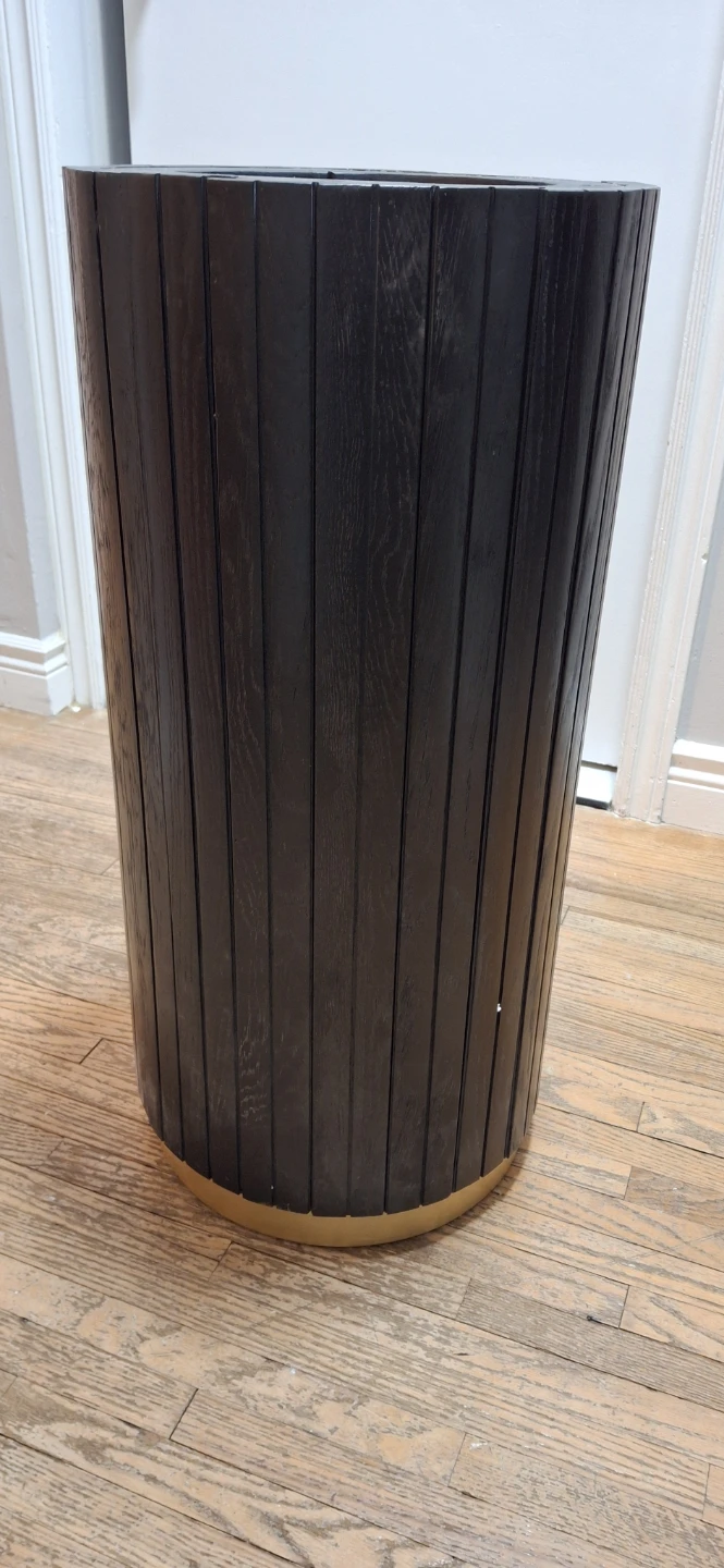 Dark Wood & Gold Trim Waste Bin