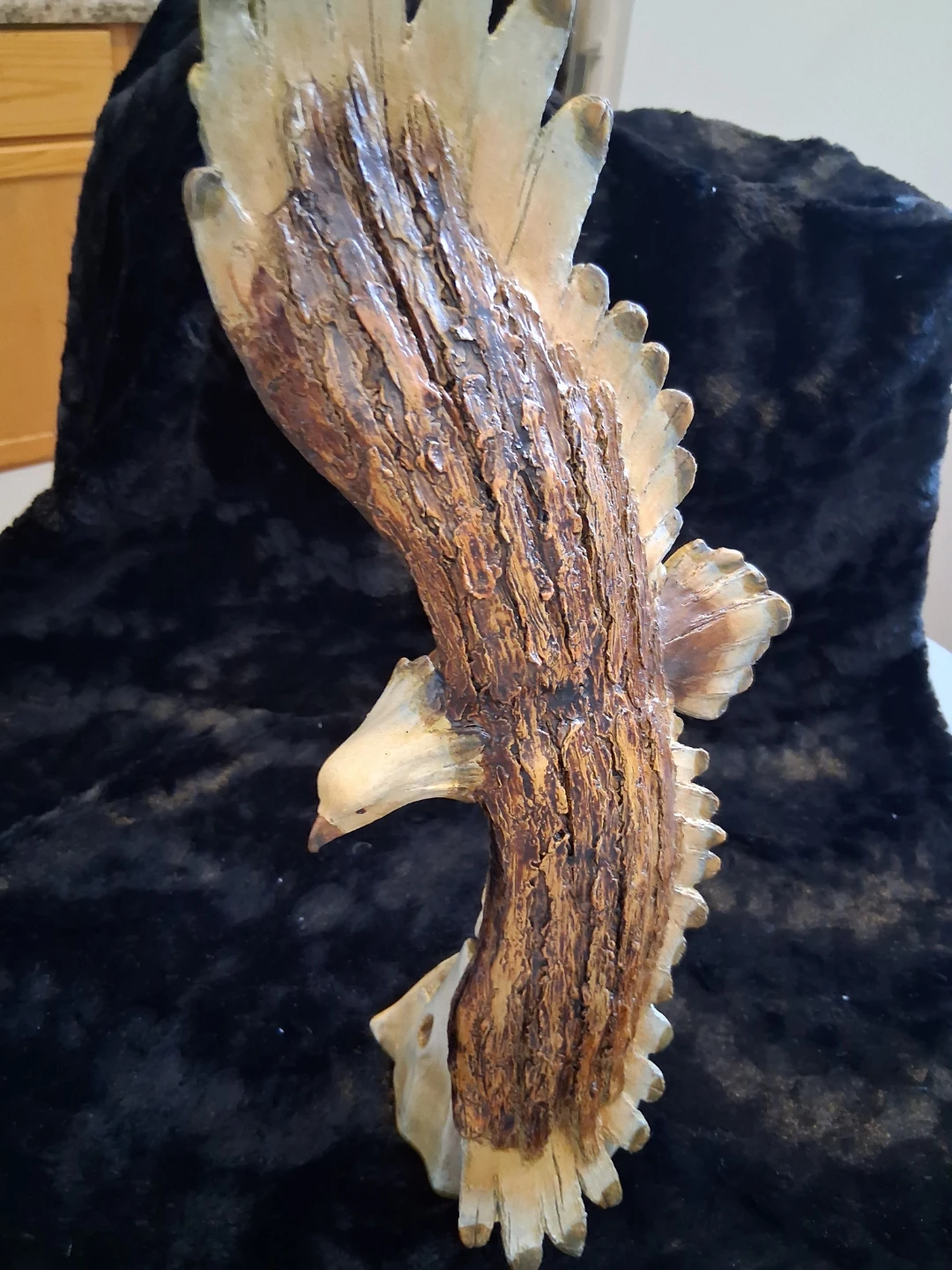 Hand-Carved Wooden Eagle Sculpture - photo 3