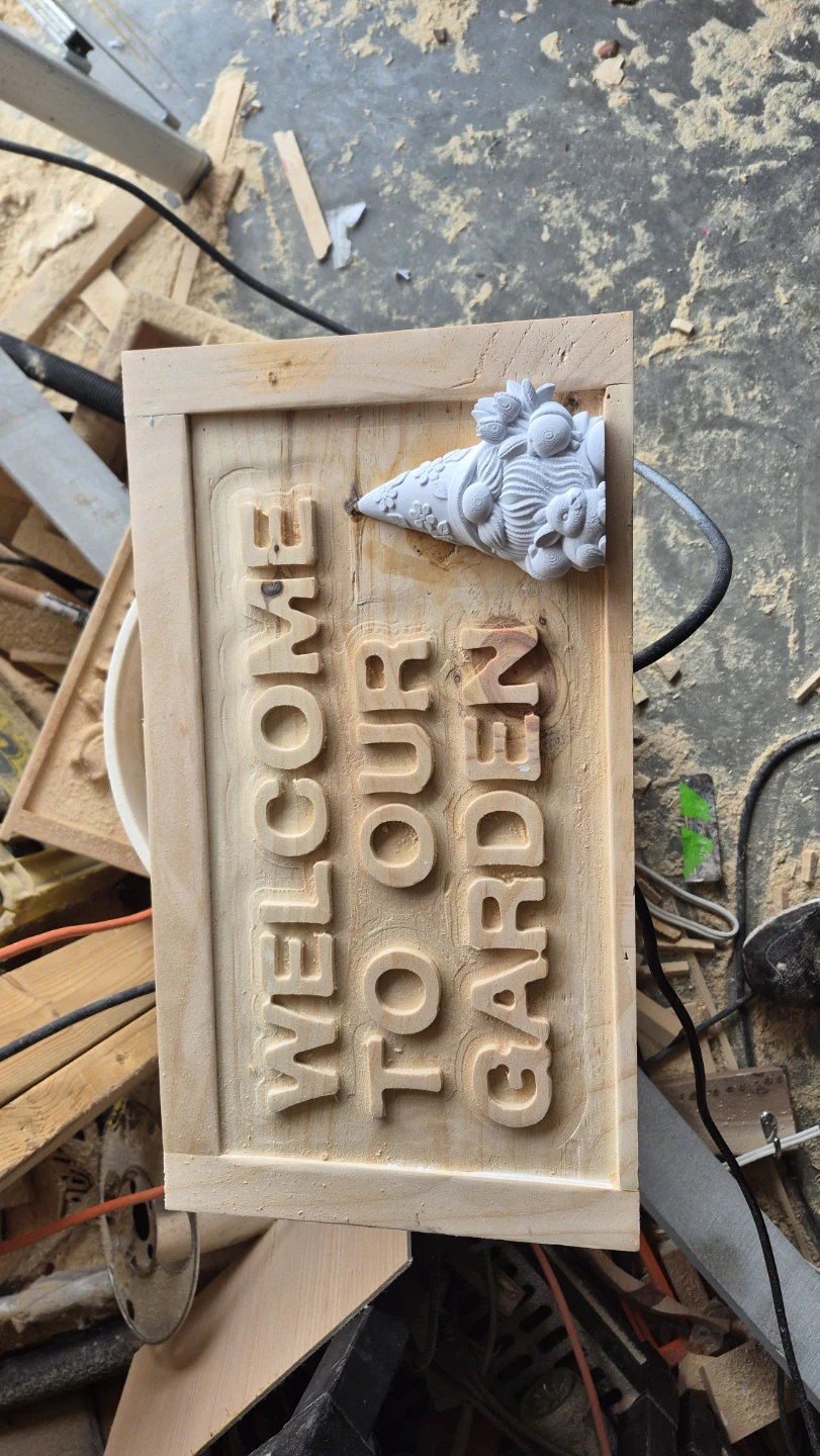 Carved Wood "Welcome to Our Garden" Sign