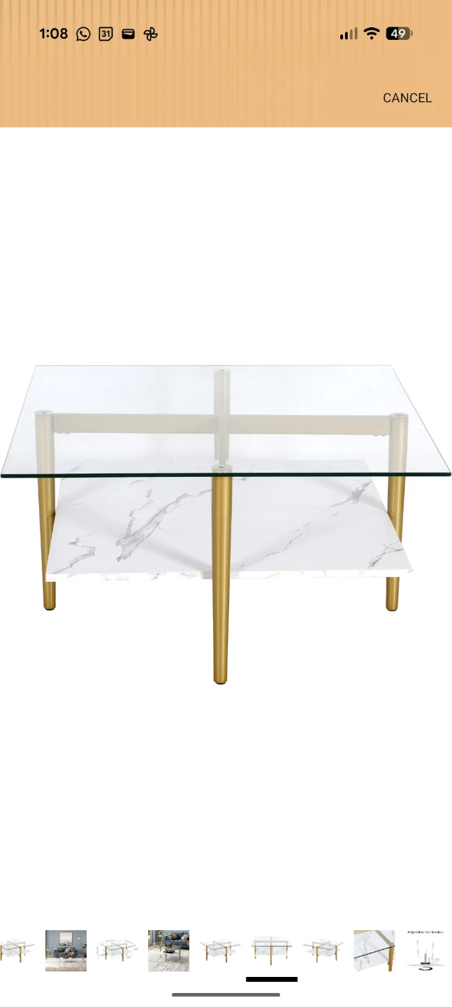 Coffee Table - Brass Finish with Faux Marble Shelf - photo 2