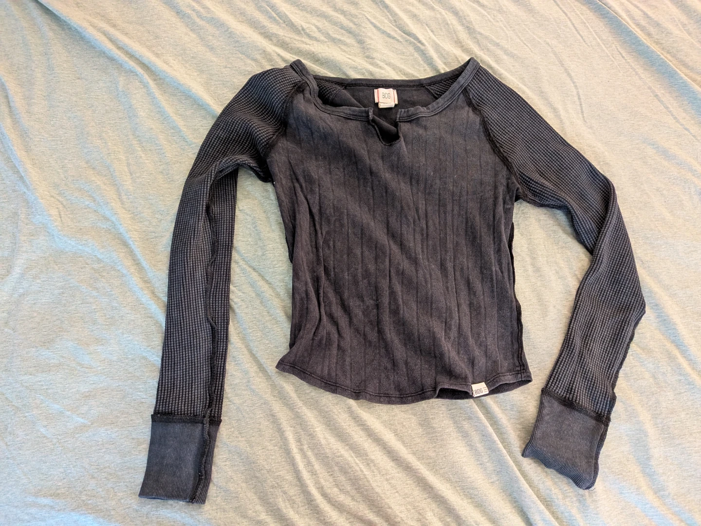 BDG Women's Long Sleeve Thermal Top - Charcoal Grey - Small