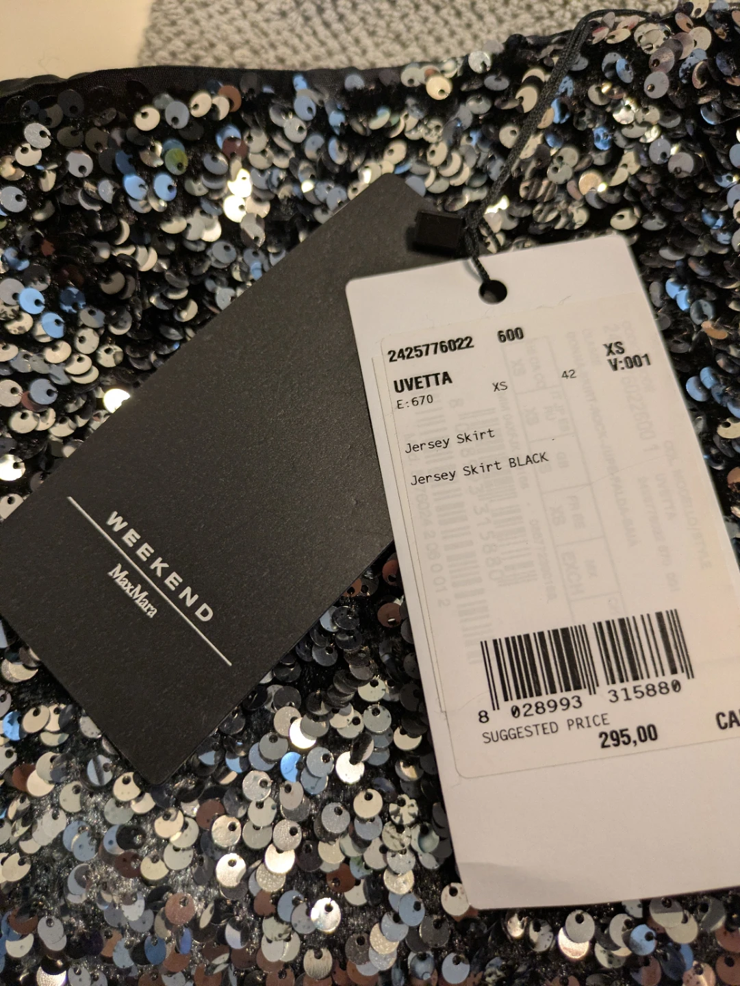 Weekend Max Mara Black Sequin Jersey Skirt XS - photo 3