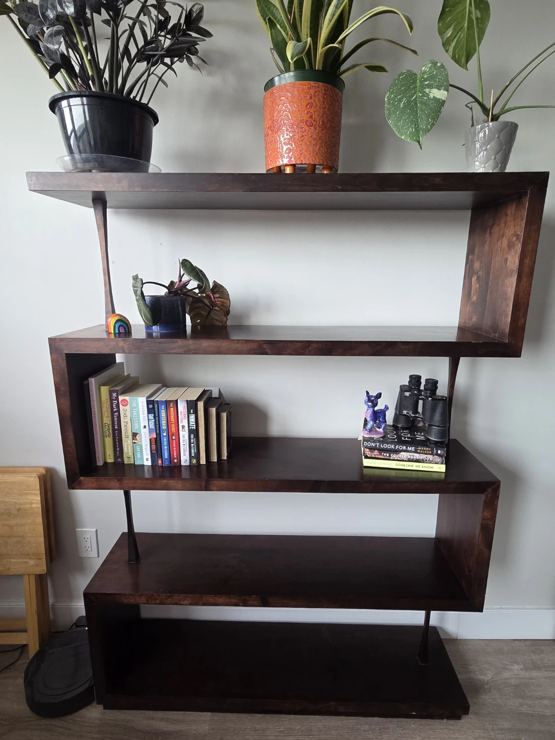 Dark Wood Geometric Bookshelf