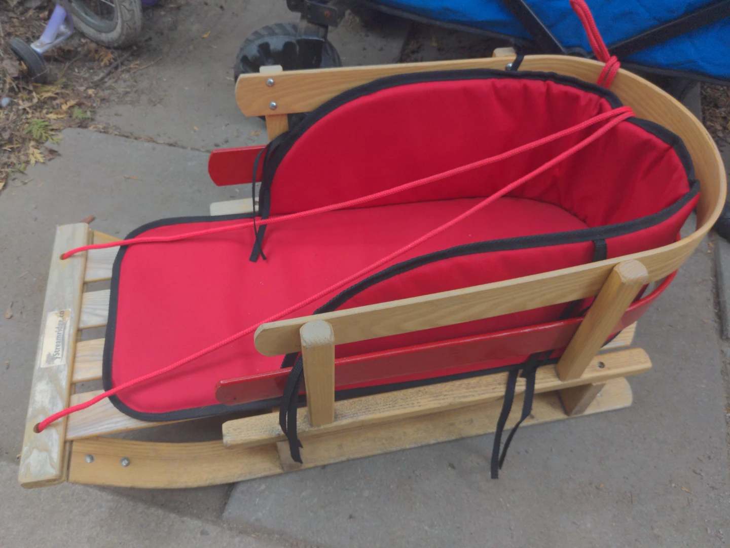 Wooden Sled with Red Padded Seat