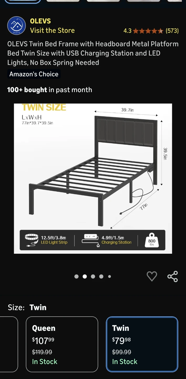Olevs Twin Bed Frame with Headboard - Black Metal - photo 2