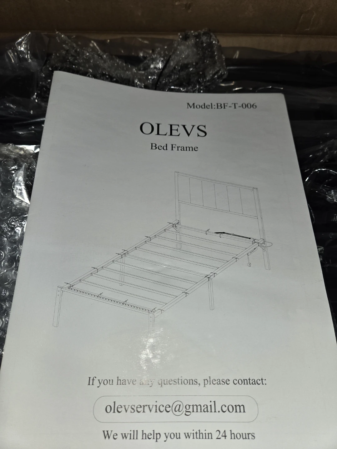 Olevs Twin Bed Frame with Headboard - Black Metal - photo 5