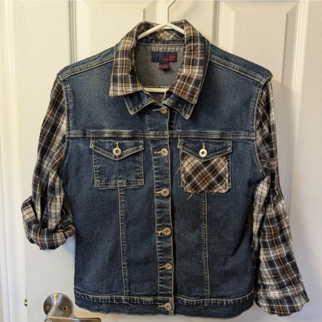 Stone Jeans Denim Jacket with Plaid Sleeves