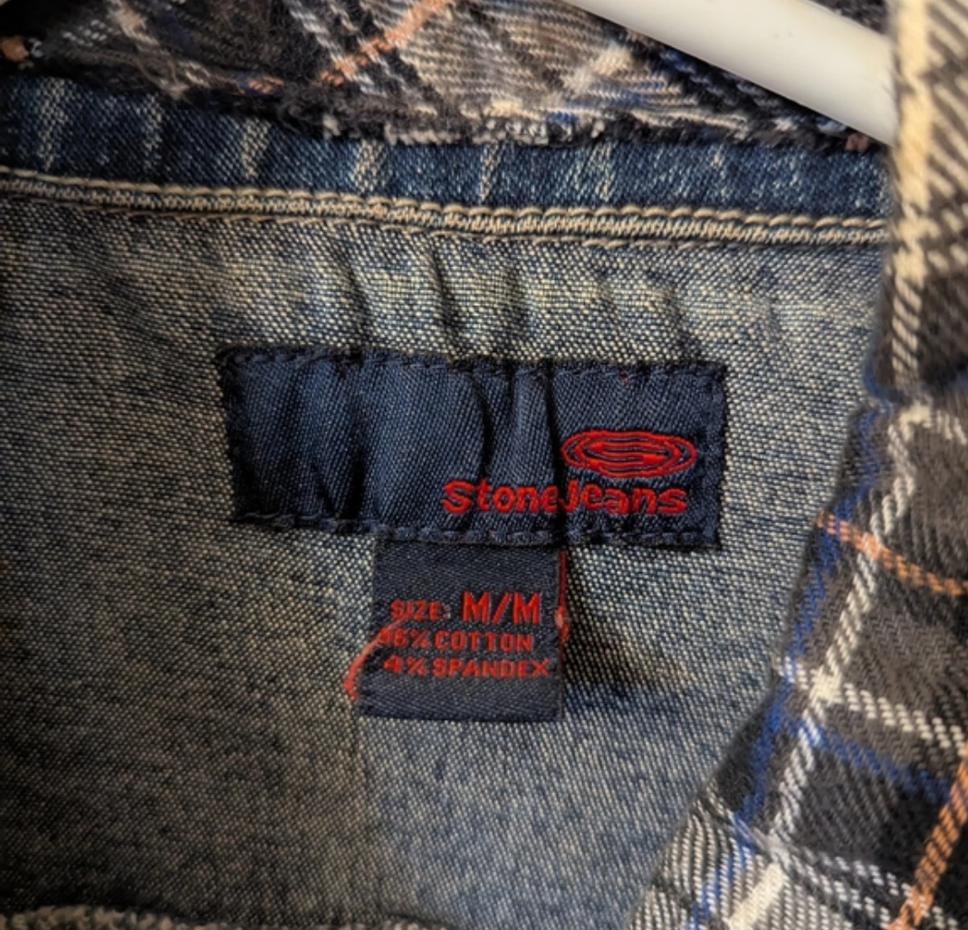Stone Jeans Denim Jacket with Plaid Sleeves - photo 3