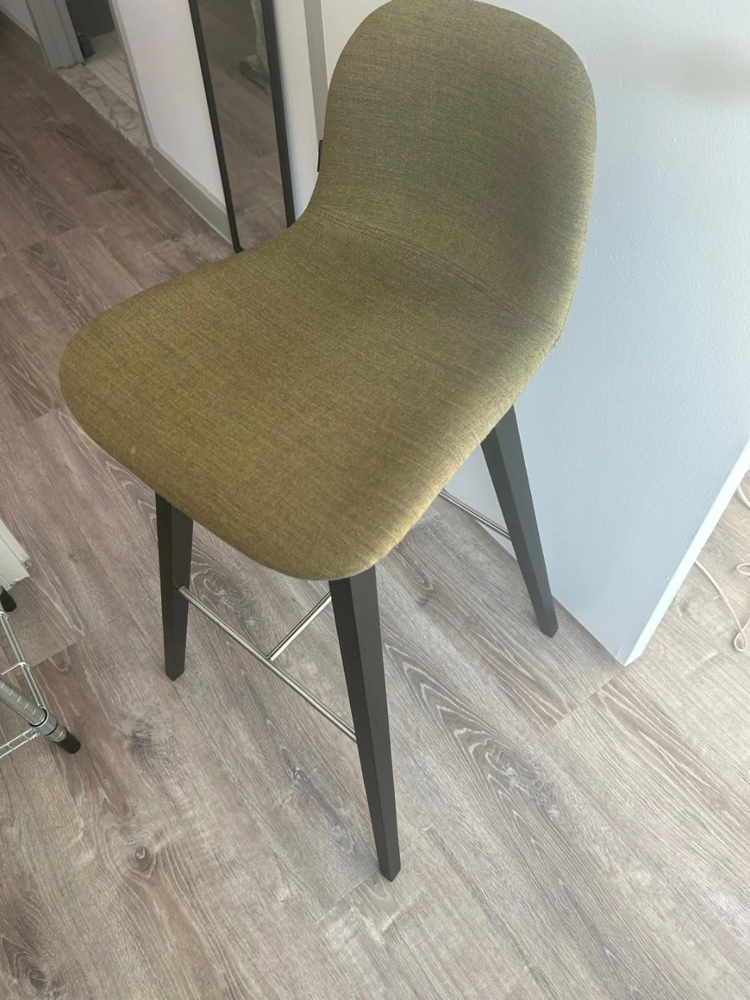 Set of 4 Modern Bar Stools - Green Fabric Seat & Dark Legs