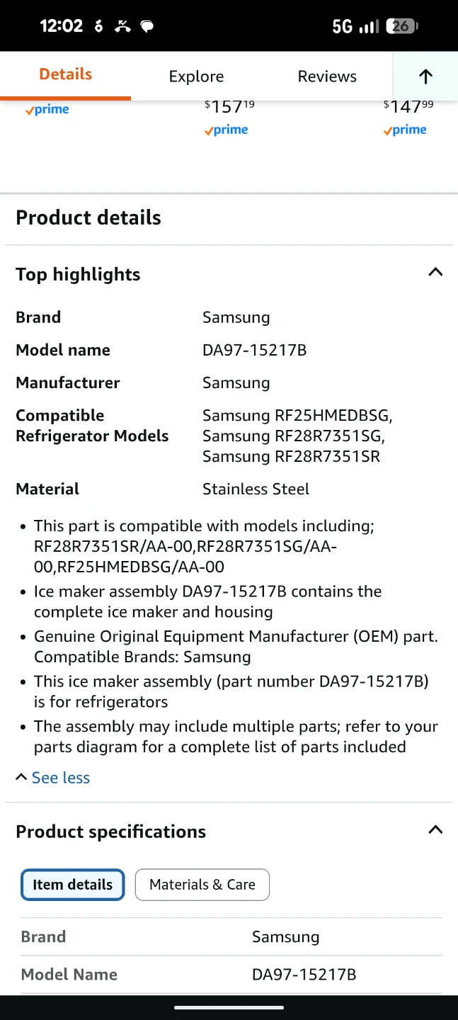 Samsung Refrigerator Ice Maker Assembly DA97-15217B - photo 2