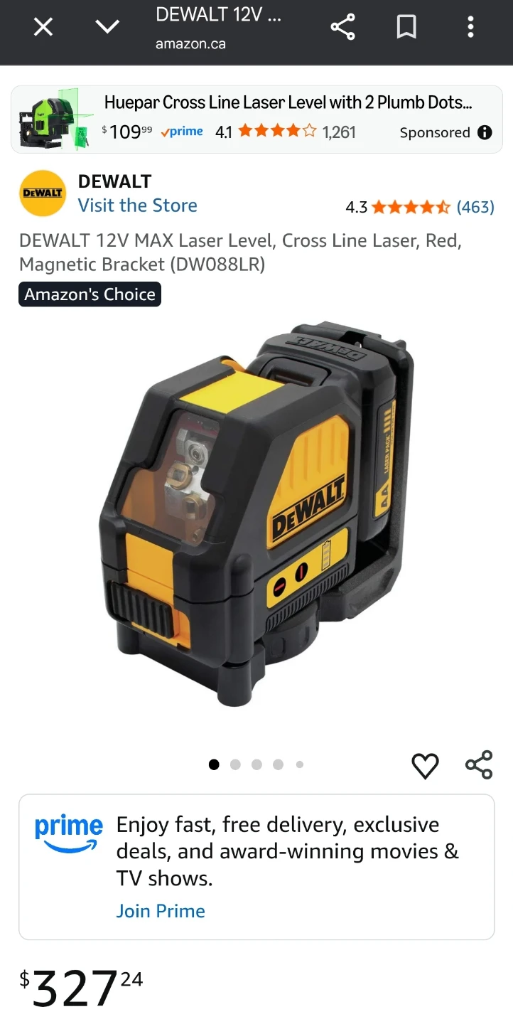 DEWALT 12V MAX Cross Line Laser Level, Red DW088LR