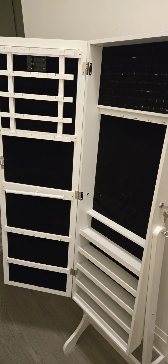 White Jewellery Cabinet with Mirror and LED Lights - photo 2