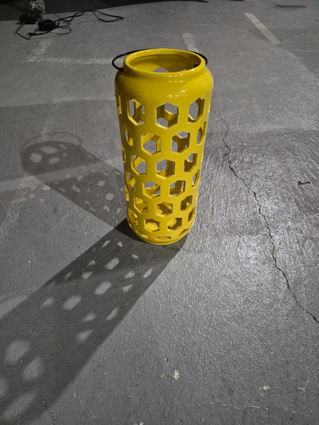 Yellow Ceramic Lantern with Hexagonal Cutouts - photo 2