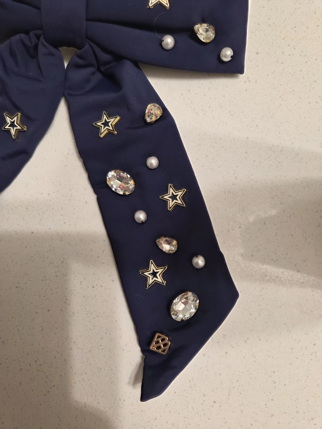 Navy Blue Bow Hair Clip with Stars and Rhinestones - photo 3