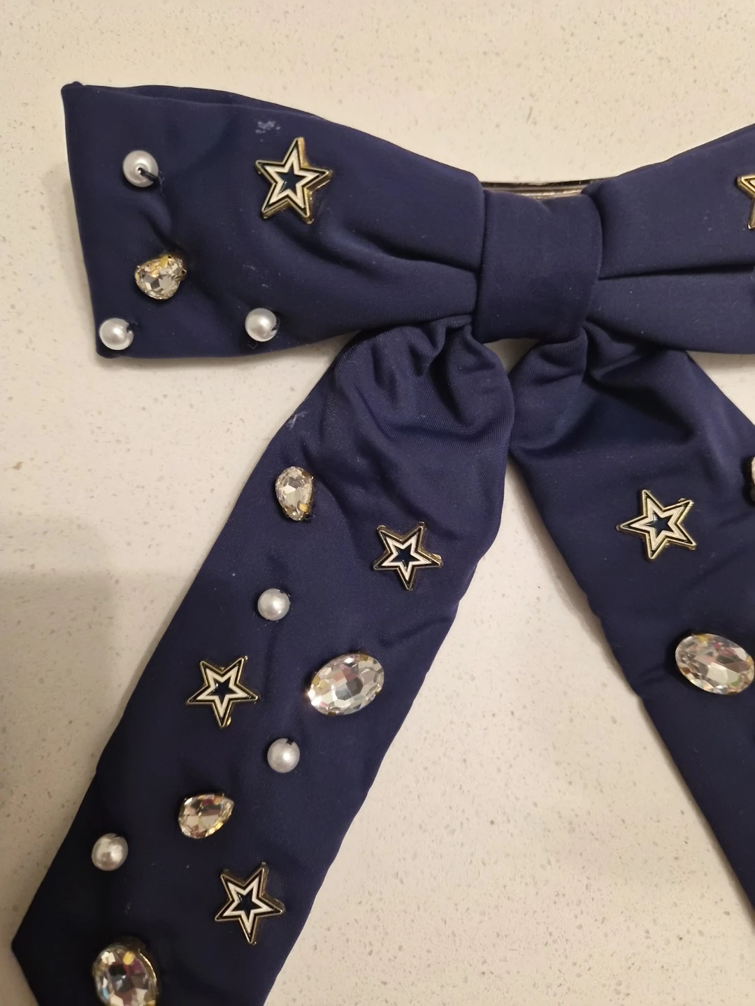 Navy Blue Bow Hair Clip with Stars and Rhinestones - photo 4