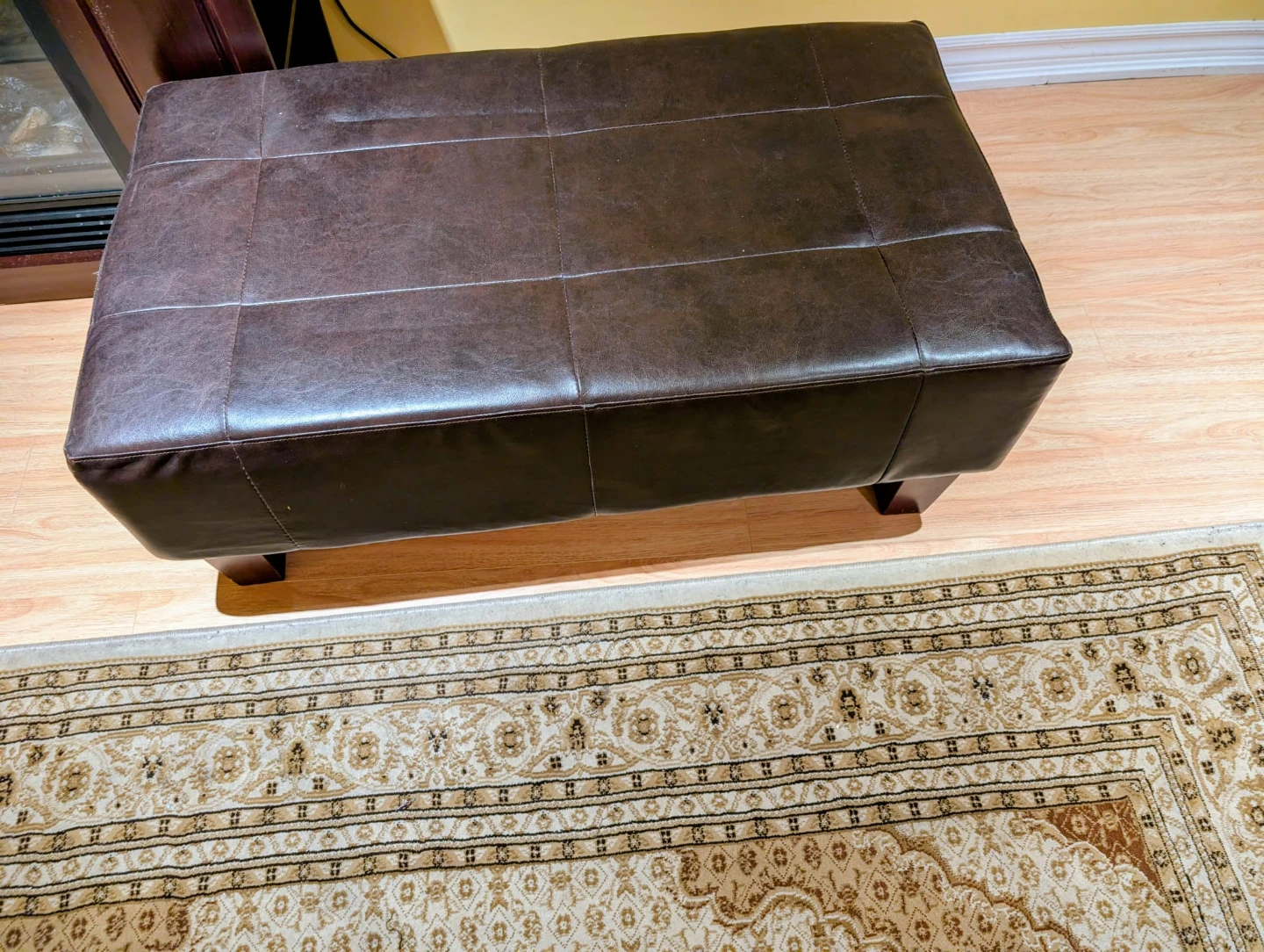Brown Tufted Faux Leather Ottoman