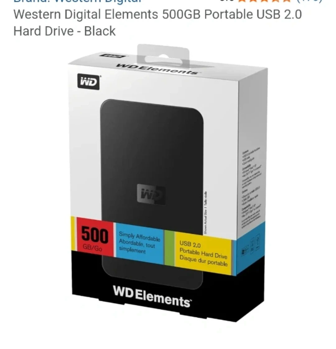 WD Elements 500GB Portable USB 2.0 Hard Drive - Black - photo 2