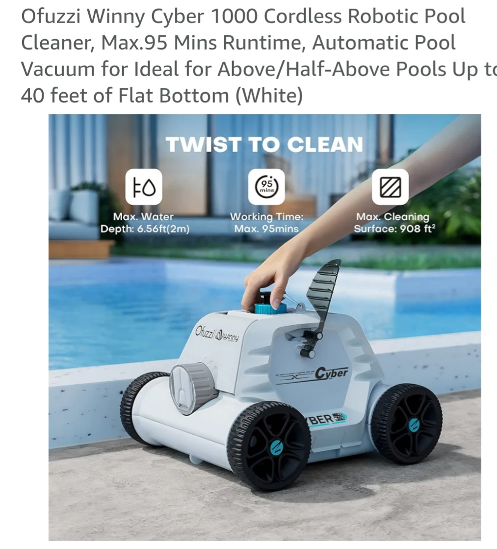 Ofuzzi Winny Cyber 1000 Cordless Robotic Pool Cleaner (White) - photo 3