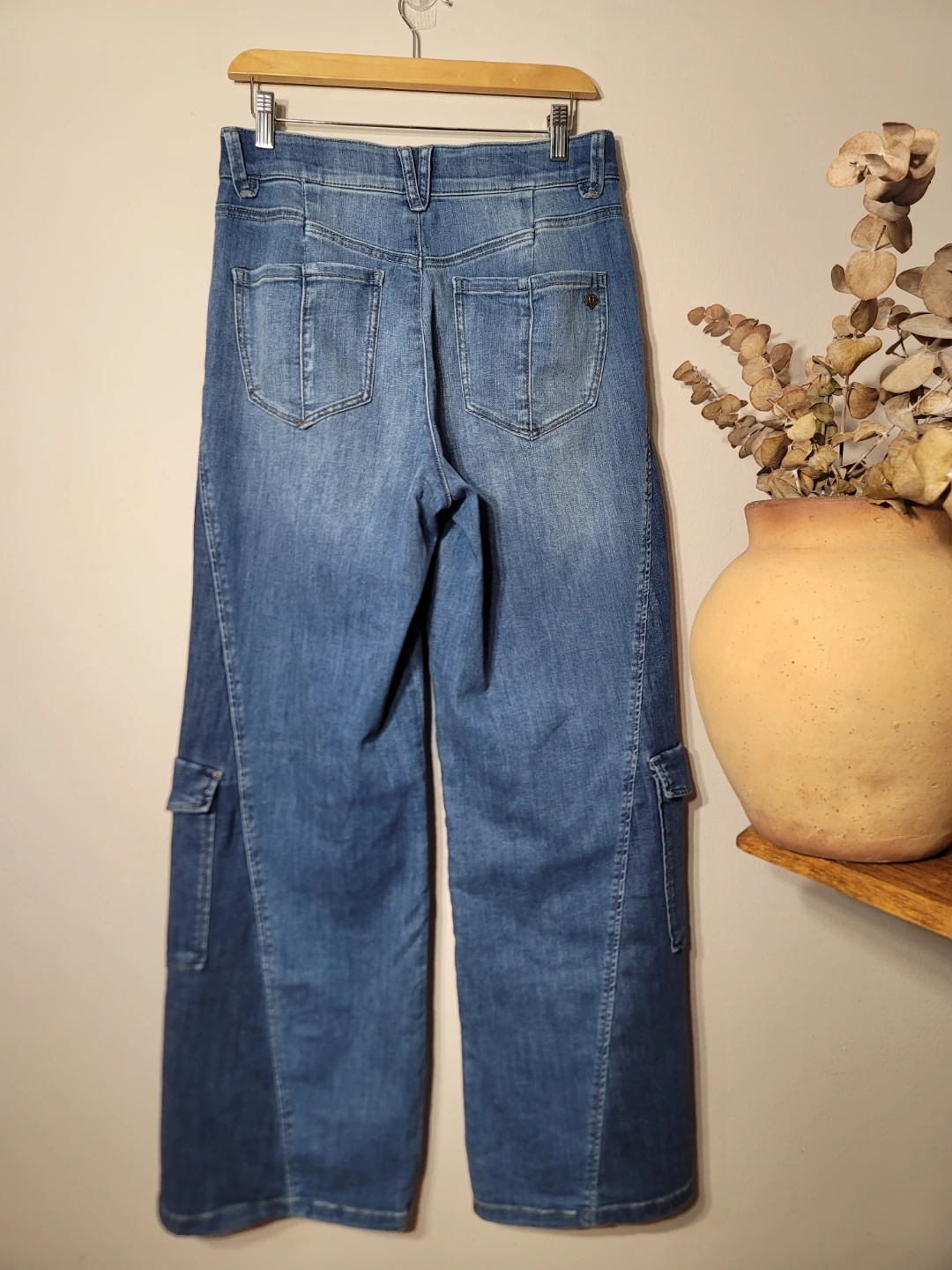 Democracy “Ab”solution Skyrise Wide Leg Cargo Patchwork Sz 8 - photo 4
