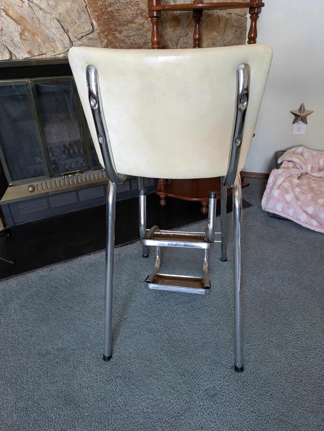 Vintage Step Stool Chair Cream Vinyl Chrome 🆓 - photo 5