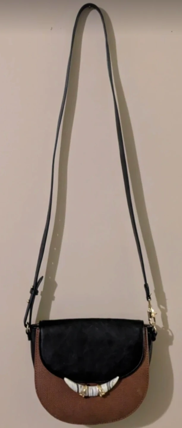 Brown and Black Saddle Bag with Tusk-like Clasp - photo 2