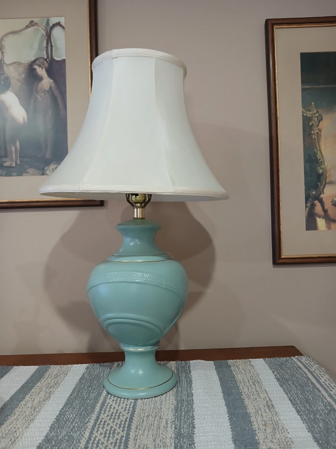 Vintage Teal Ceramic Table Lamp with White Shade - photo 2