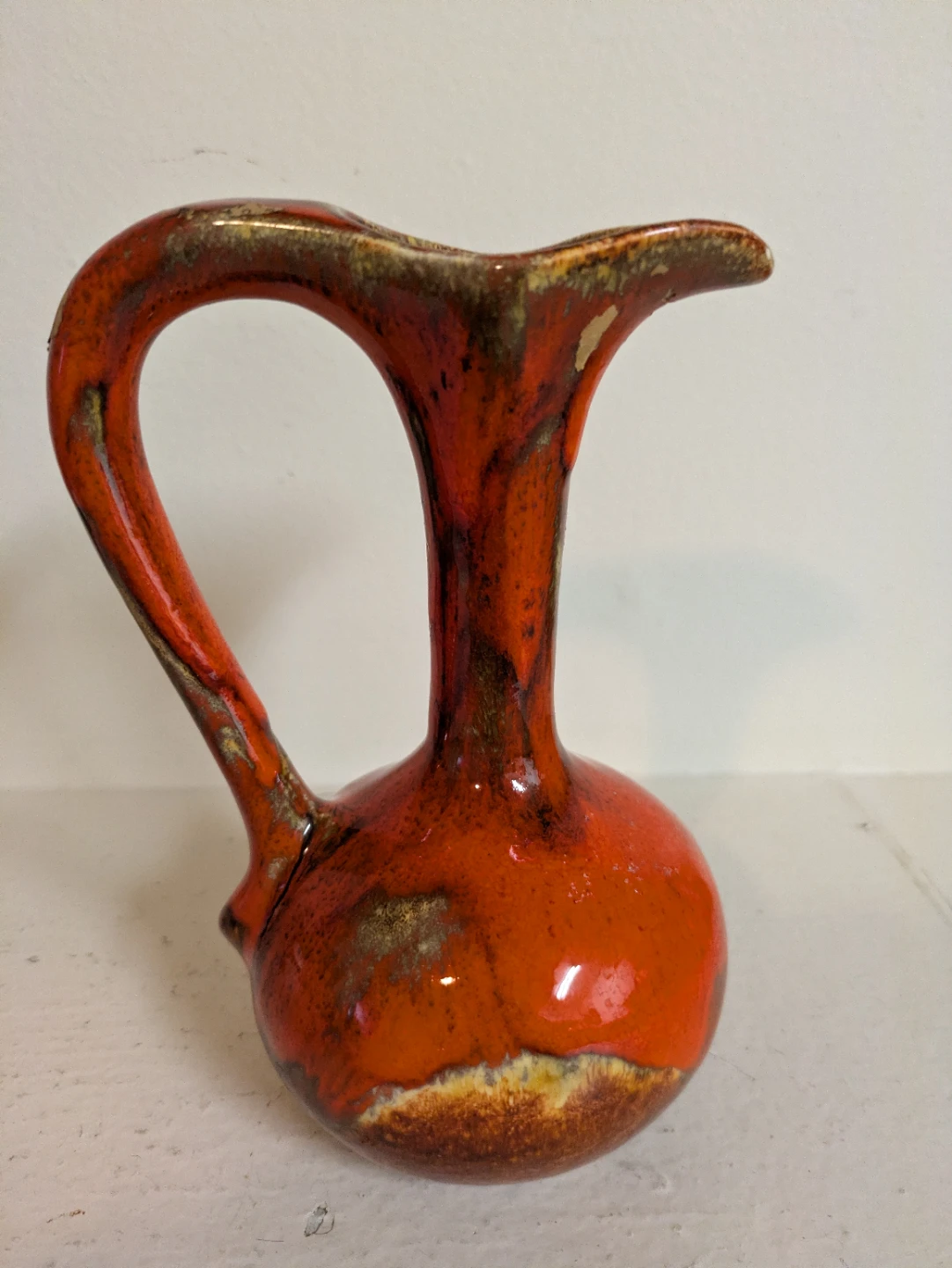 1950's Orange Drip Ceramic Pitcher Vase - photo 3
