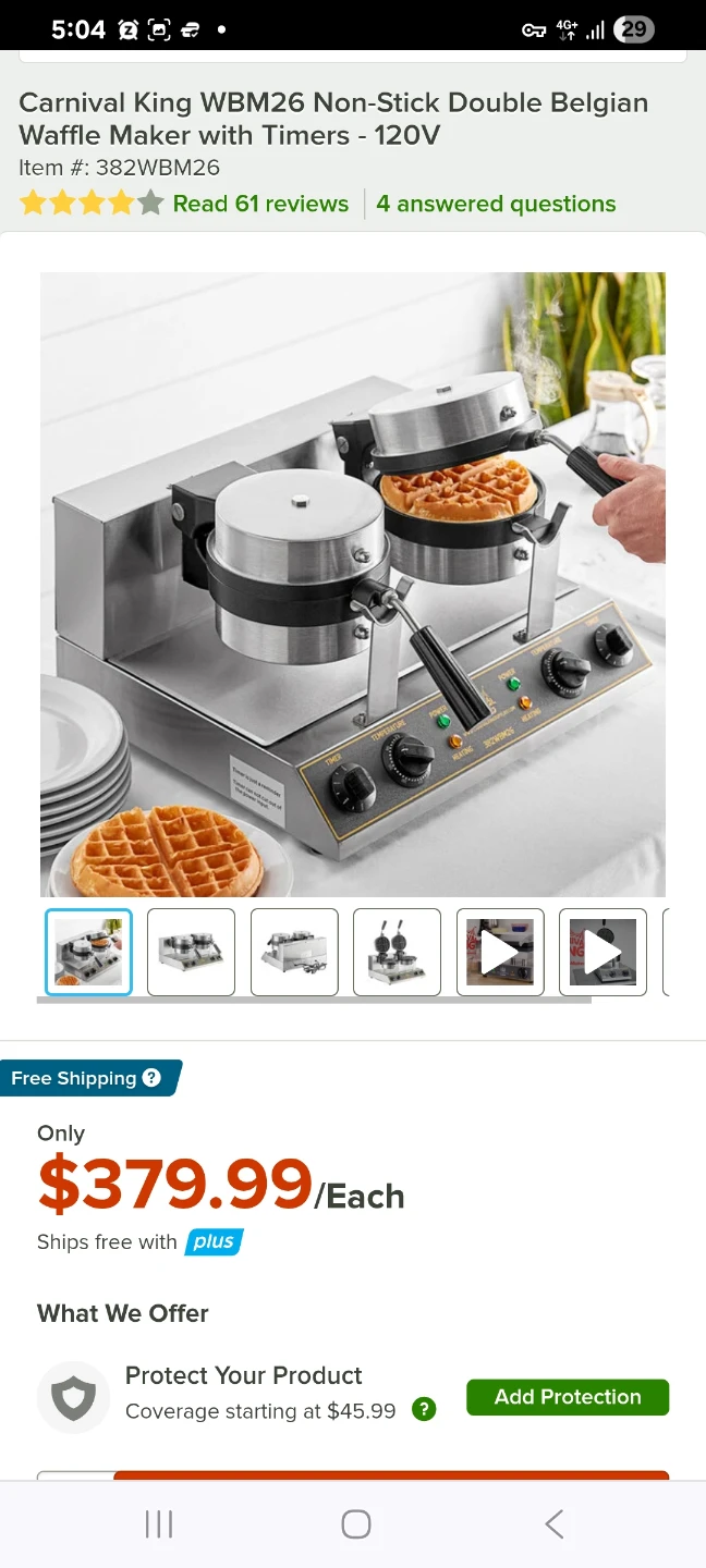Carnival King WBM26 Double Belgian Waffle Maker with Timers