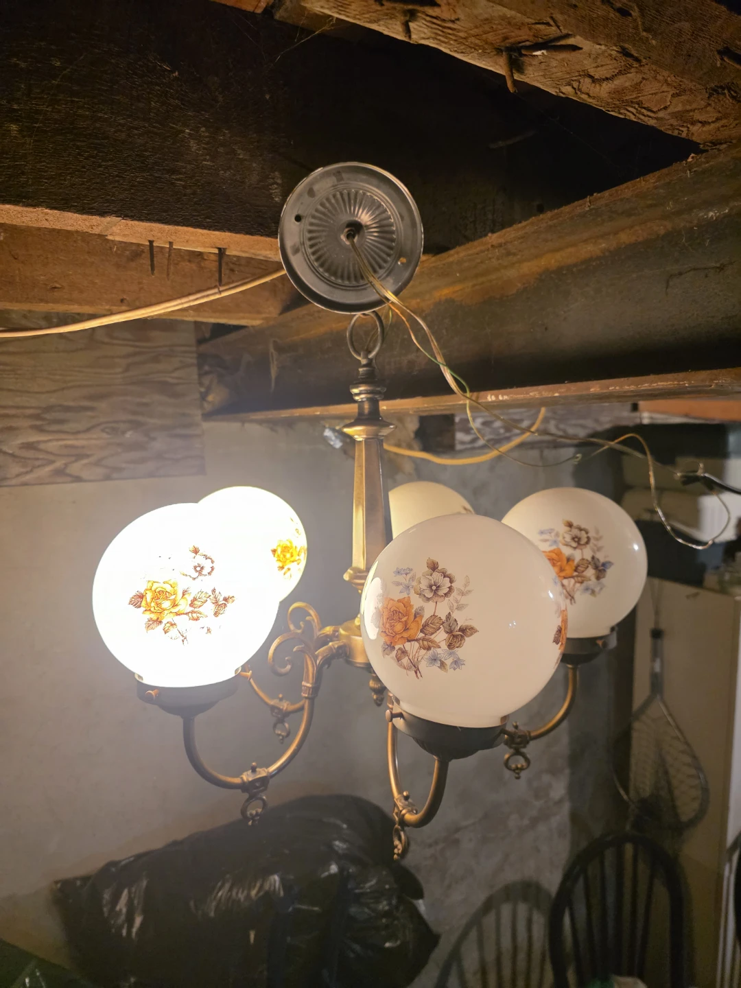 Vintage Chandelier with Floral Etched Glass Shades - photo 2