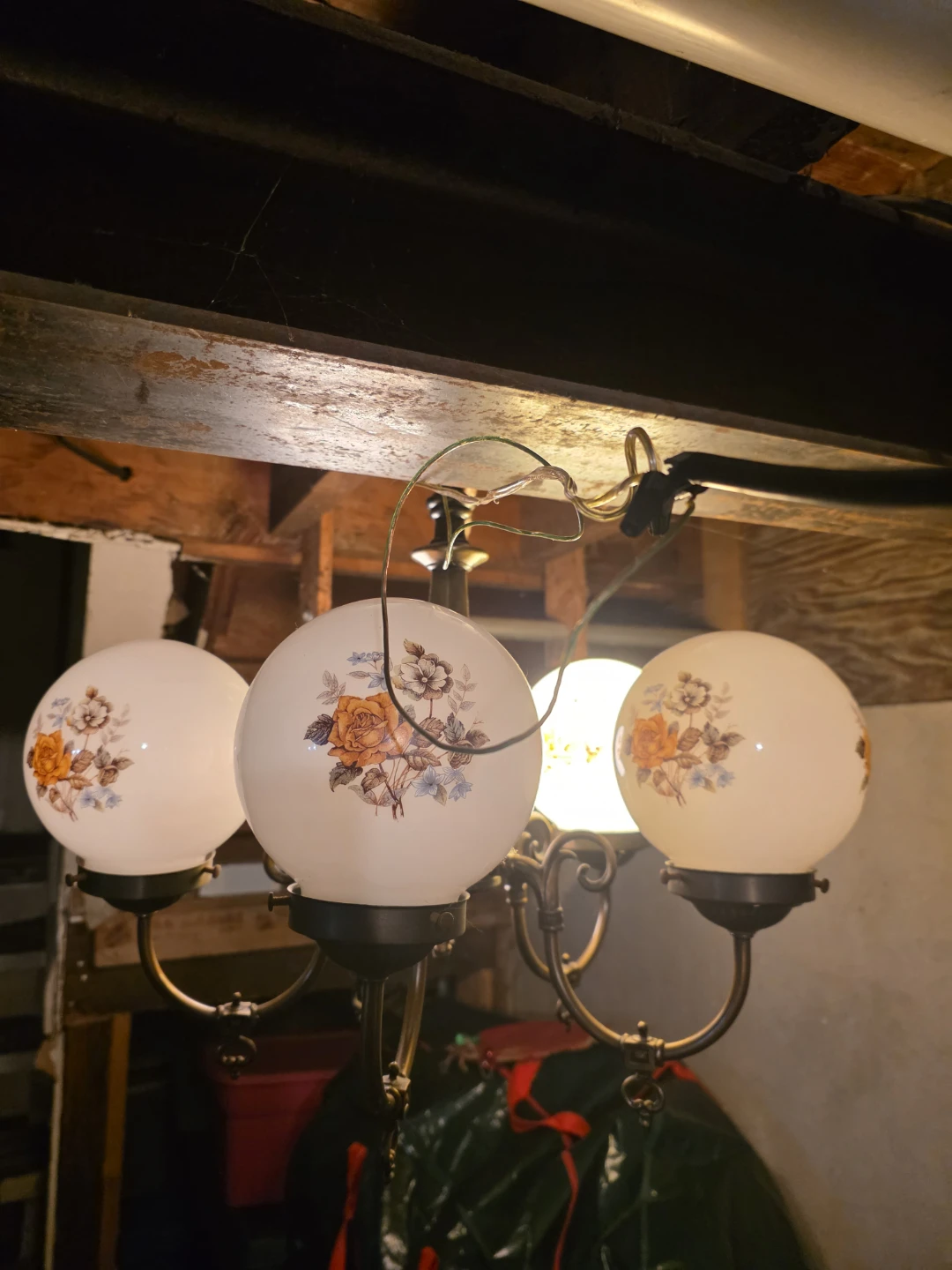 Vintage Chandelier with Floral Etched Glass Shades - photo 4