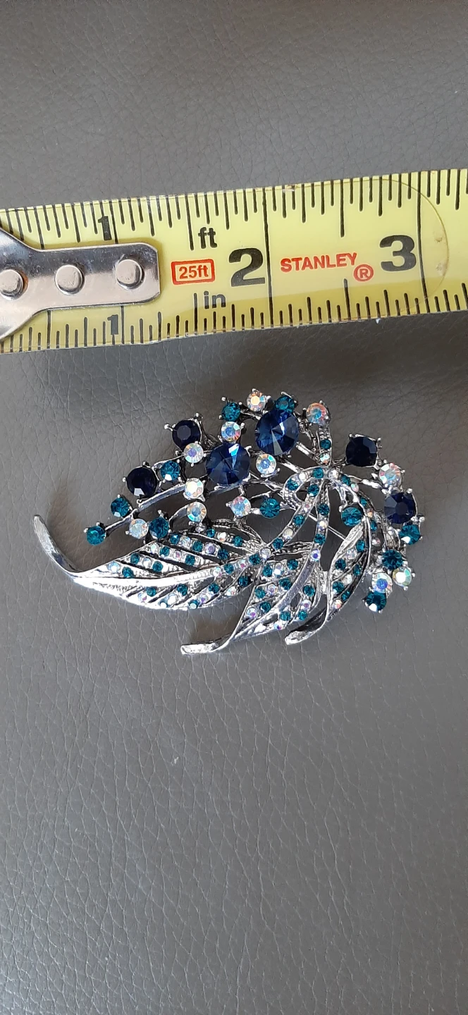 Silver tone brooch, green & blue stones - photo 2
