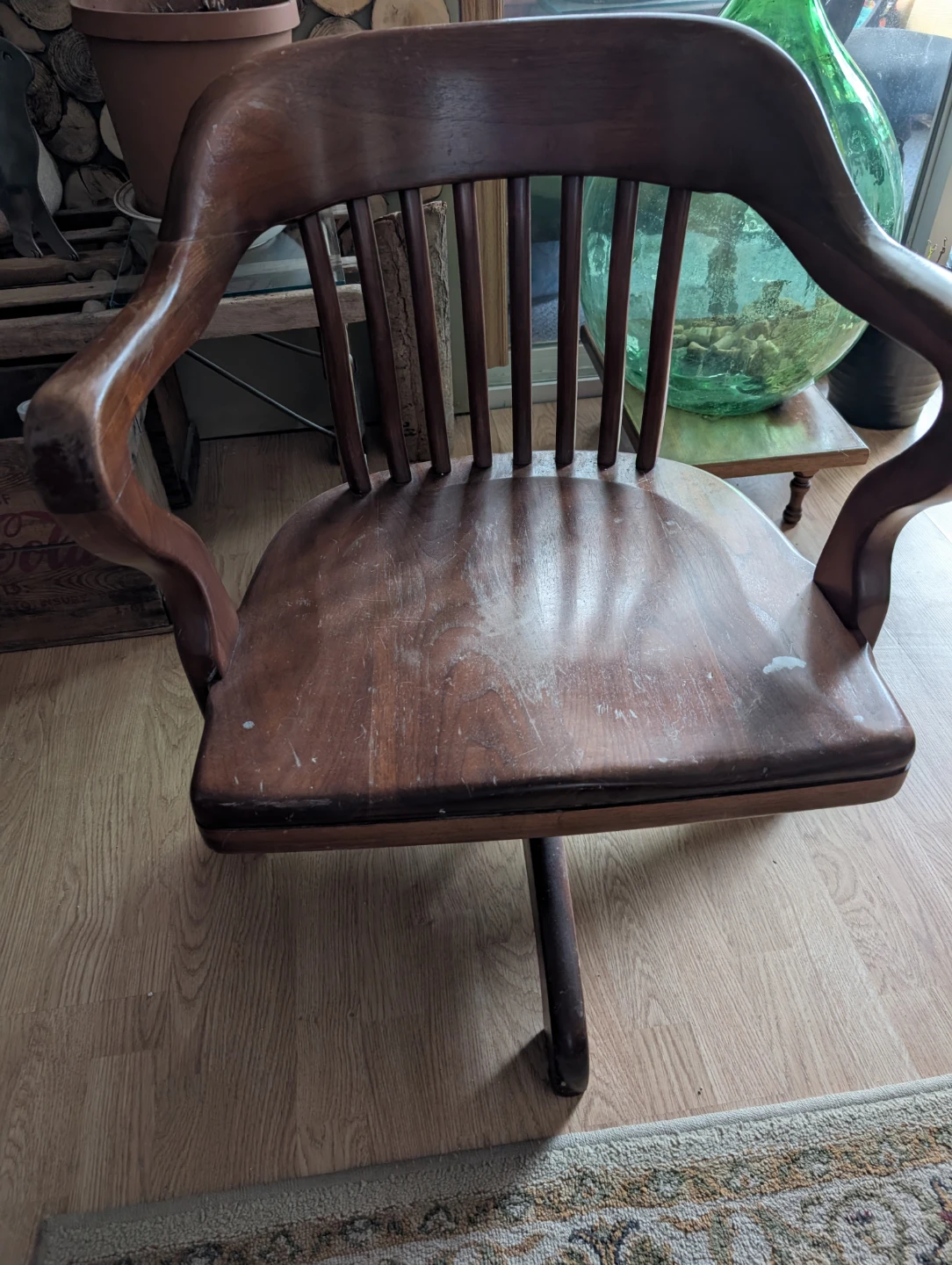 Vintage Wooden Swivel Office Chair - photo 3