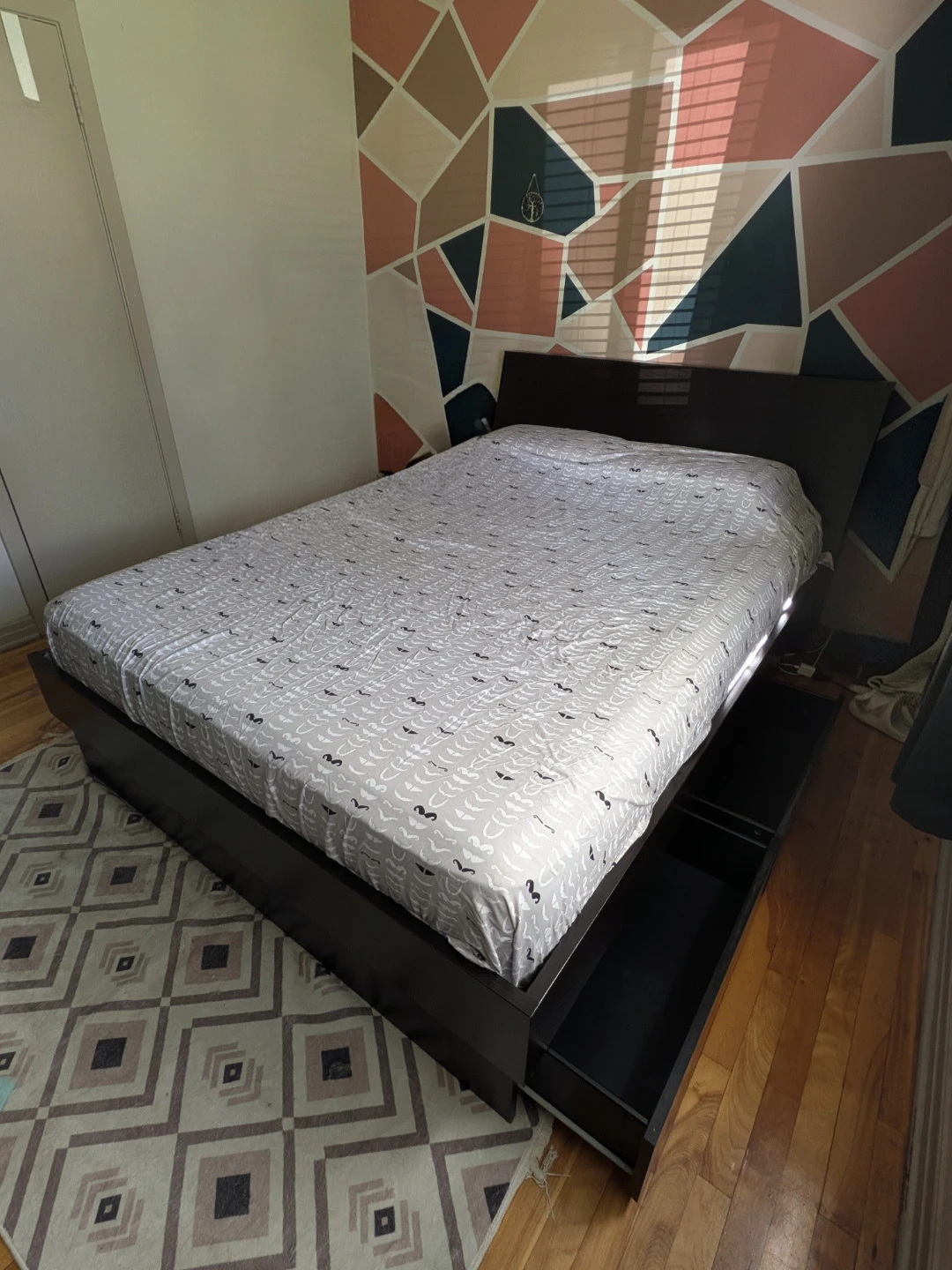 IKEA queen bed frame with storage and mattress - photo 2