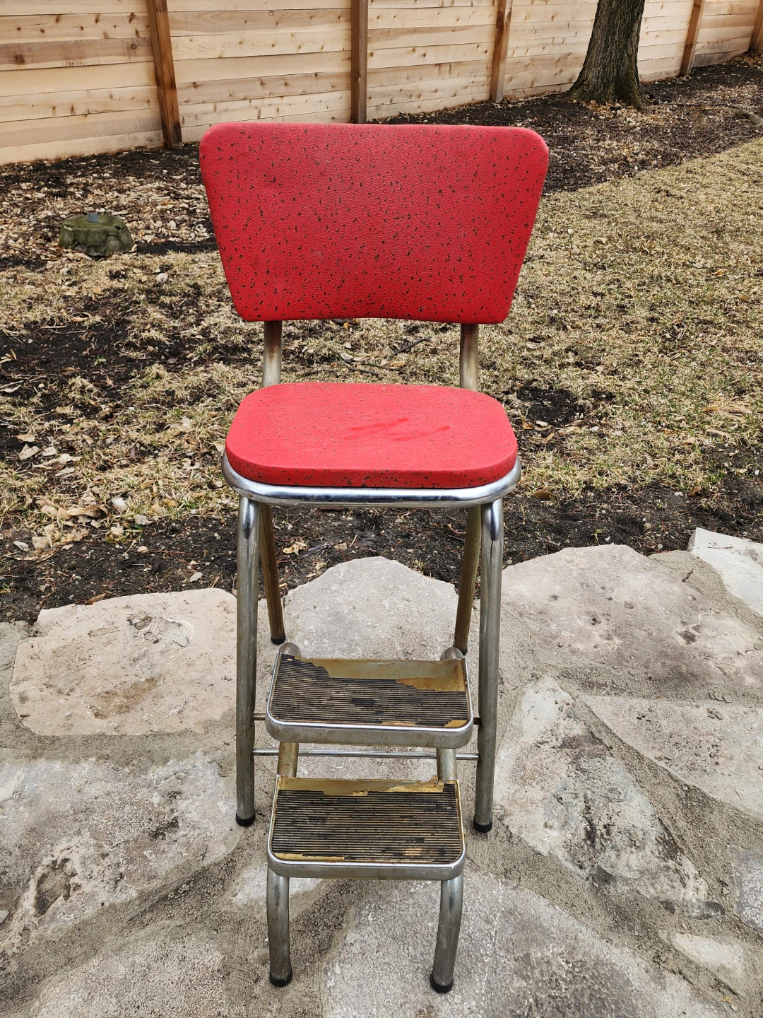 50's Vintage Cosco Red Studded Kitchen Step Stool/ Chair - MCM - photo 2